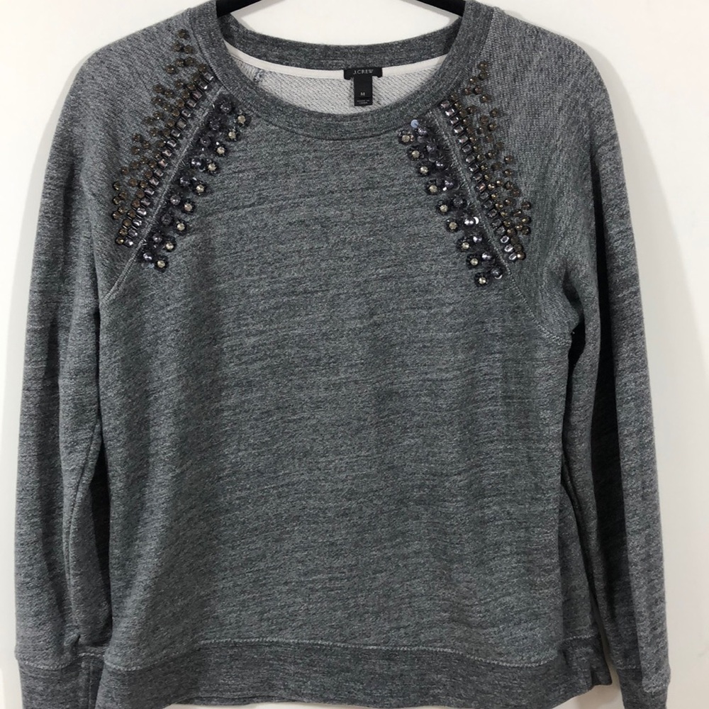 J. Crew>Jeweled gray marled crewneck sweater EUC - Picture 2 of 7
